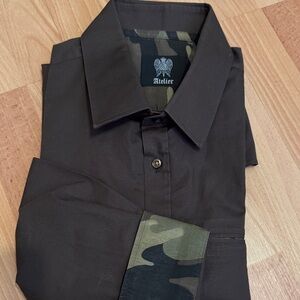 & Other Stories Black Button-Down Shirt with Camouflage Trim